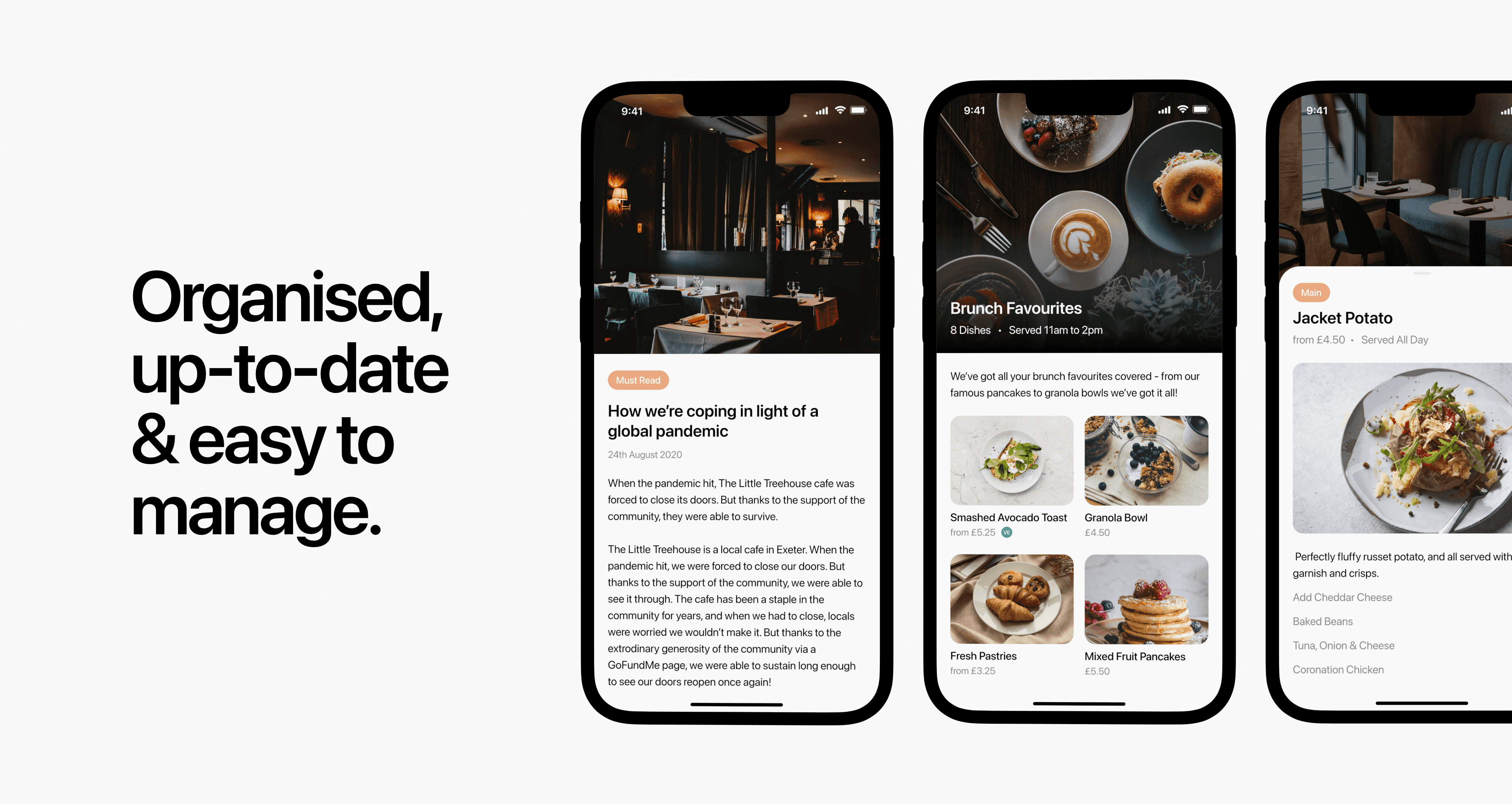 Snackspace features showcased with title 'Organised, updated & easy to manage.'