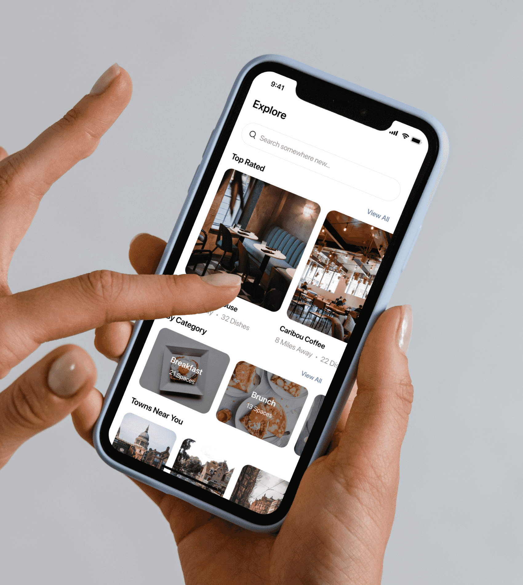 Explore page with top rated restaurants